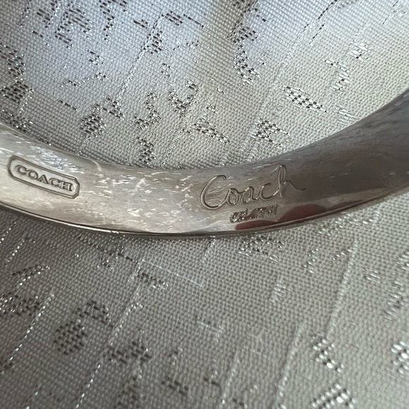 Designer Coach Silver-Tone Colorful Enamel Signature Logo Bangle Bracelet - Picture 3 of 4